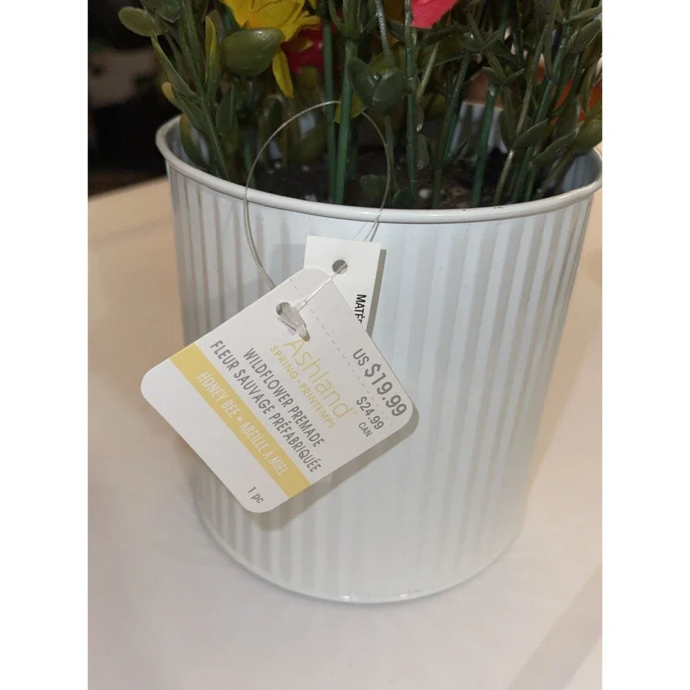 NWT Ashland Faux Wildflowers Arrangement In White Pot Vase 10 in x 5 in